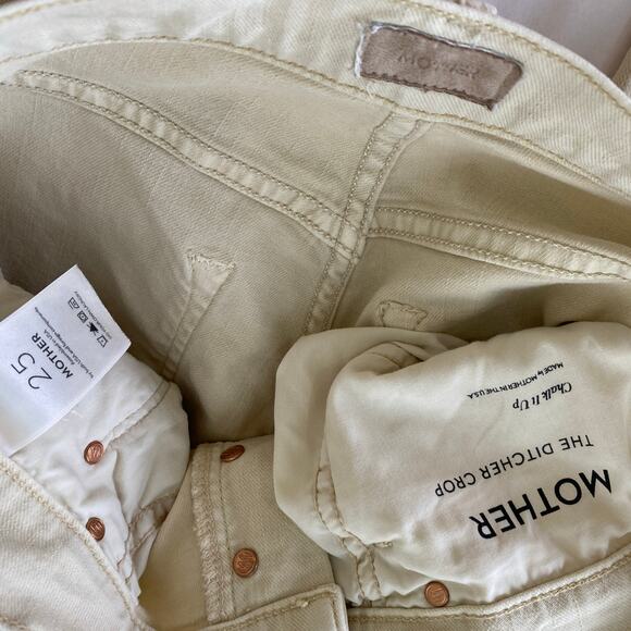 Mother The Ditcher Crop Size 25 Chalk Tapioca Beige Cream Relaxed Denim Jeans - Picture 12 of 16